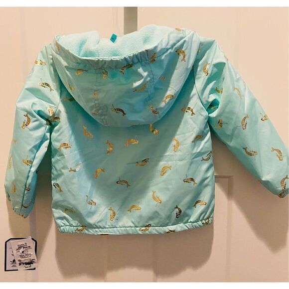 OshKosh B'gosh Aqua Mermaid Hooded Zip Up Lined Coat 2T New with Tags - Picture 2 of 3